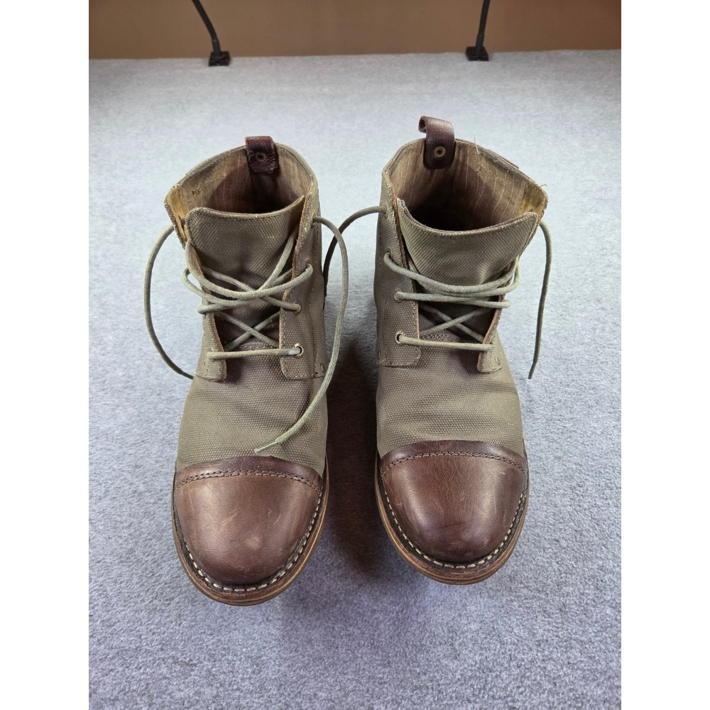 CAT Mens P717016 Canvas Leather Lace Up Cap Toe Boots 12 Green Brown Workwear